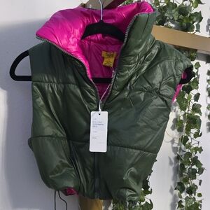Daisy Women's Olive and Fuchsia Puffer Vest